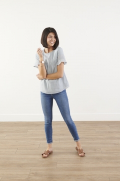 Yoke Ruffle-Sleeve Top